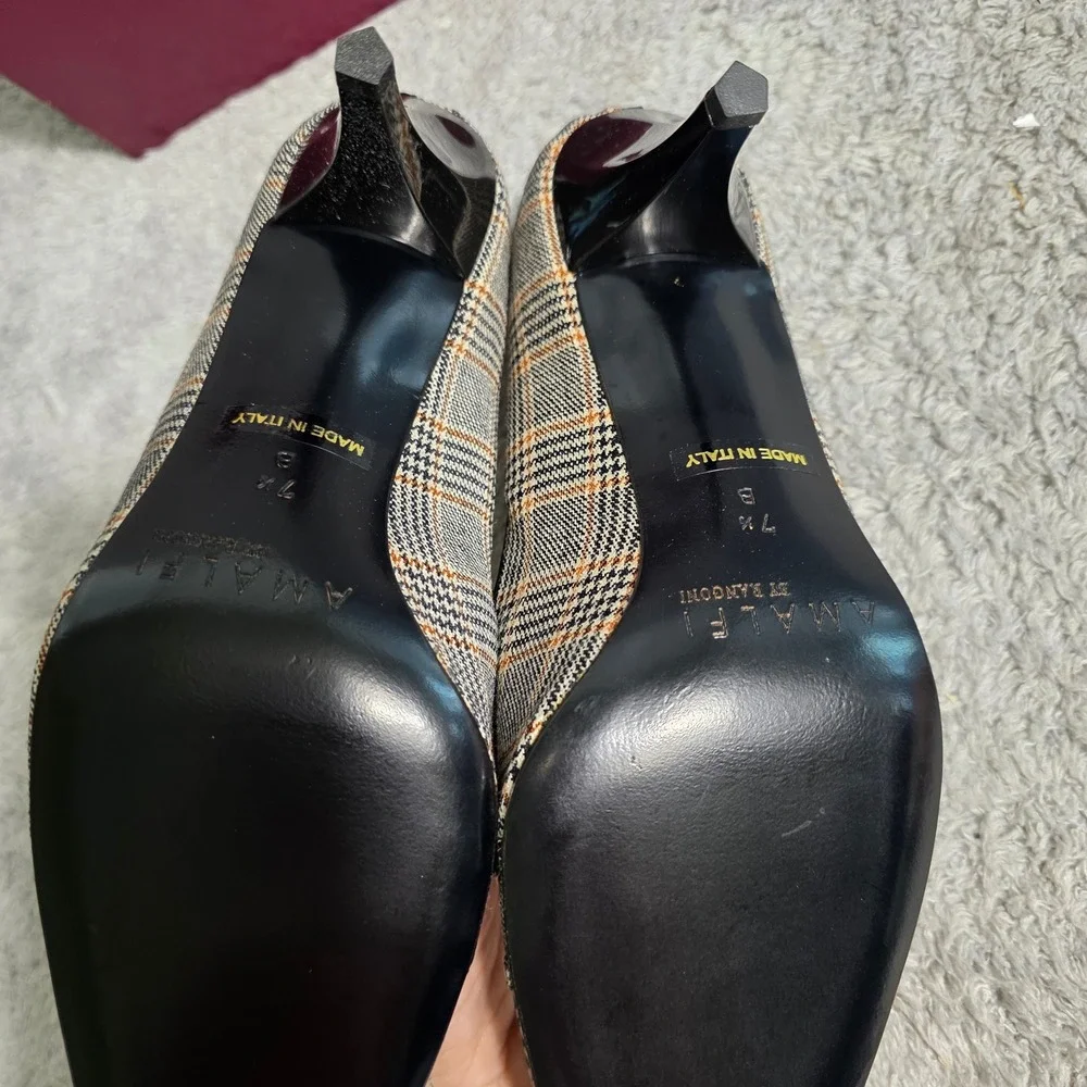 VTG Amalfi Rangoni Women's Plaid‎ Peep Toe Heels Italian Leather Lined 7.5 NIB